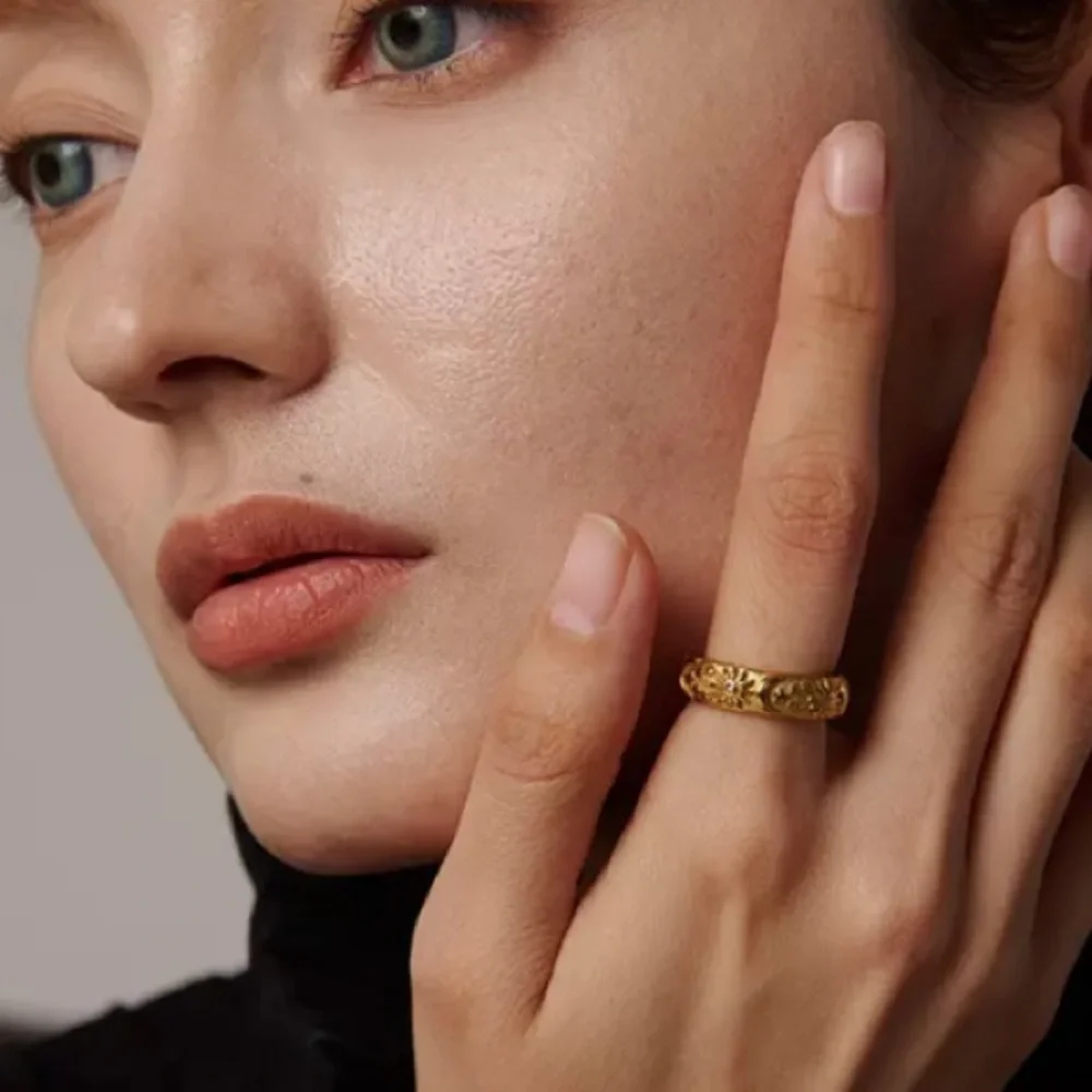 - New- 18k Gold Finish Handcrafted Sun, Star & Moon Ring Size 8